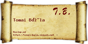 Tomai Béla névjegykártya