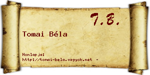 Tomai Béla névjegykártya